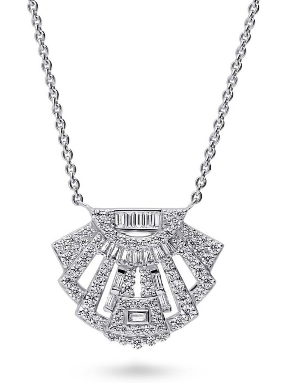 Art Deco Sterling Silver Pendant Necklace for Women, CZ Clear Gem, 16 inch